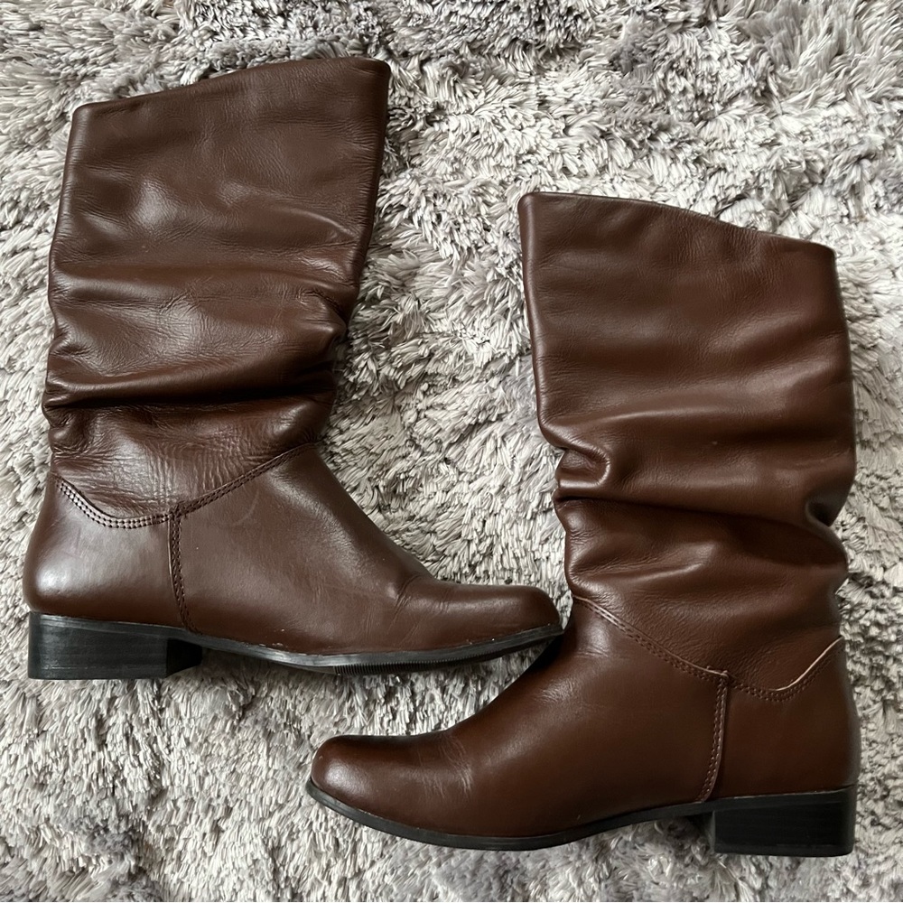 genuine leather mid calf boots in women’s 7